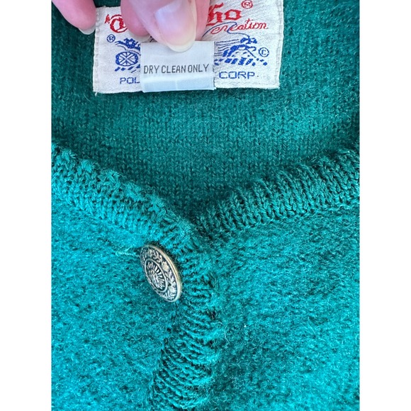 Vintage Tally Ho Boiled Wool Cardigan Sweater Emerald Green Silver Button Large - Picture 2 of 8